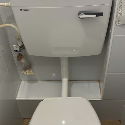 ניאגרה לבנה עם צינור חיבור ומנגנון הדחה