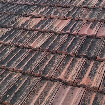 רעפים אדומים עם לכלוך על גג