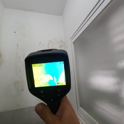 מצלמה תרמית מציגה תמונה של קיר עם נזילה