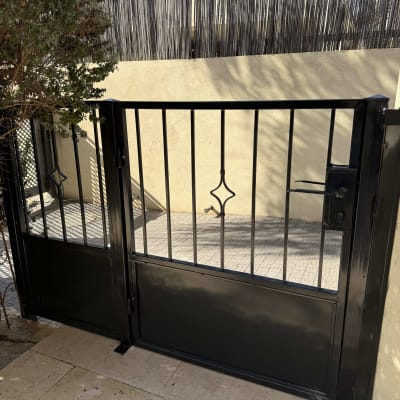 שער מתכת שחור עם עיצוב פשוט