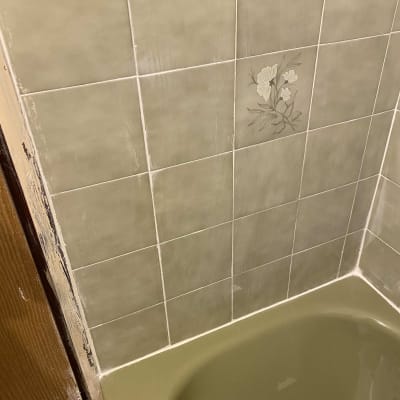 אריחי קרמיקה עם רובה חדשה ליד אמבטיה