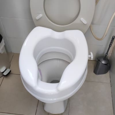 אסלה עם מושב פלסטיק לבן ומברשת ניקוי