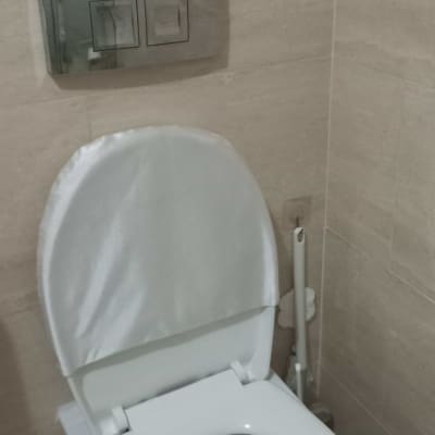 אסלה עם מכסה פתוח ולחצן הדחה כפול