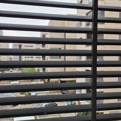 רשת מתכת על חלון למניעת כניסת יונים