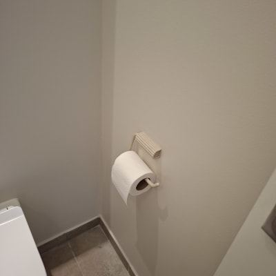 מחזיק נייר טואלט מותקן על קיר בחדר שירותים