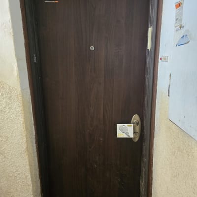 דלת עץ עם מנעול וידית מתכת