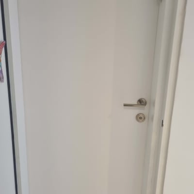 דלת לבנה עם ידית מתכת כסופה