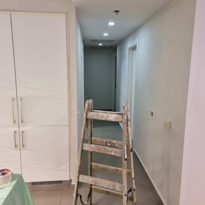 סולם במסדרון עם קירות צבועים
