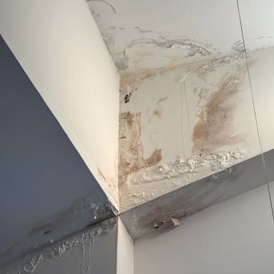 תקרה עם סימני רטיבות ונזקי טיח