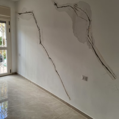 קיר עם סדקים ותיקונים בתחום הצביעה