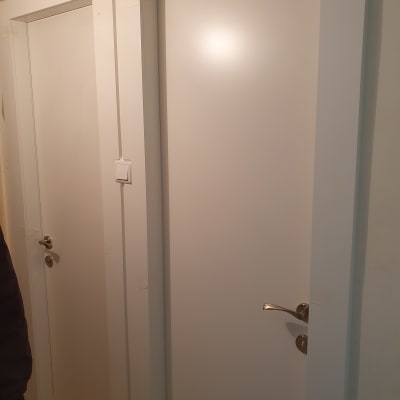 שתי דלתות לבנות עם ידיות מתכת