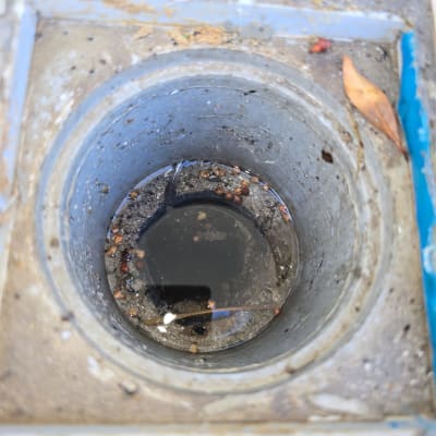 פתח ניקוז עם לכלוך ומים