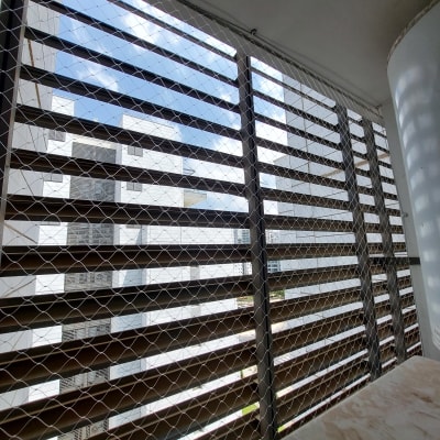 רשת יונים מותקנת על חלון למניעת כניסת יונים