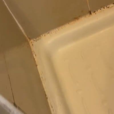 פינה של מקלחת עם סימני עובש