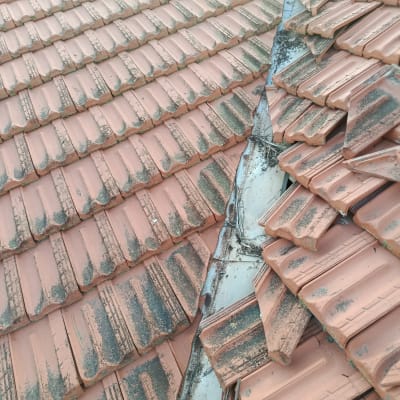 תמונה של רעפים על גג עם חלקים שבורים