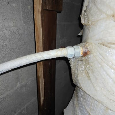 צינור מחובר לדוד שמש עם בידוד לבן