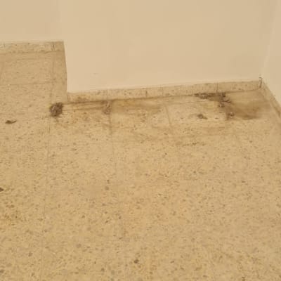 רצפה מלוכלכת עם כתמים ליד הקיר