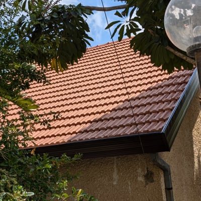 גג רעפים אדום עם צמחייה מסביב