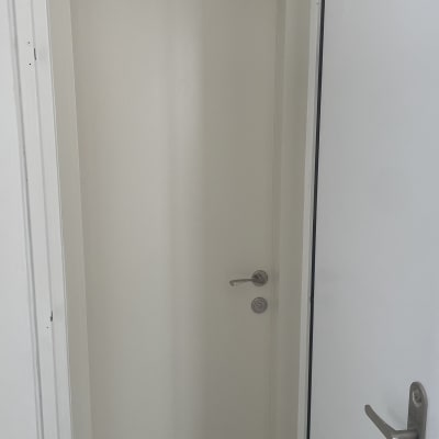 דלת לבנה עם ידית מתכת כסופה