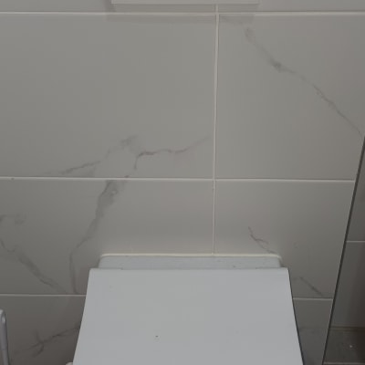 אסלה עם לחצן הדחה על קיר מרוצף