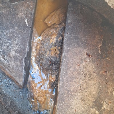 תעלת ביוב עם מים עומדים ולכלוך