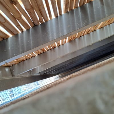 קורות עץ ומתכת בתקרה, רשת מתכת למניעת כניסת יונים