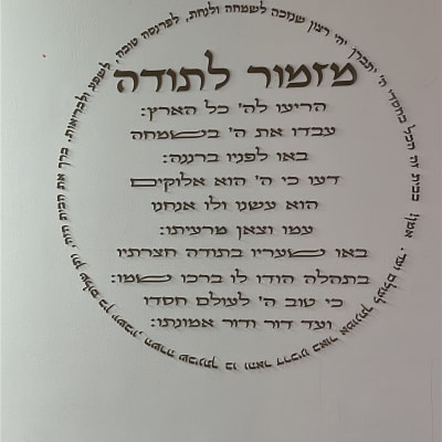 כתובת בעברית על קיר לבן עם עיטורים
