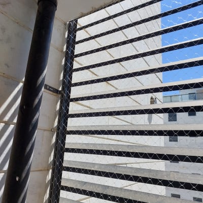 רשת מתכת על חלון למניעת כניסת יונים