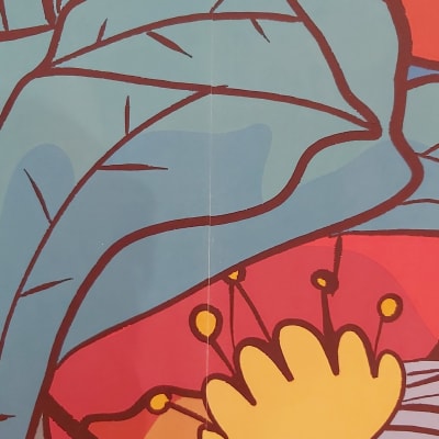 עיצוב פרחוני צבעוני עם עלים ופרחים