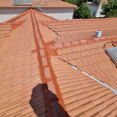 גג רעפים חום עם ציפוי אטימה ואביזרים נוספים