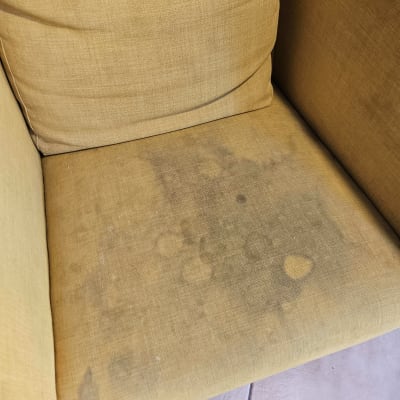 כתמים כהים על מושב ספה בצבע צהוב