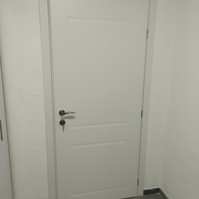 דלת לבנה עם ידית מתכת בחדר פנימי