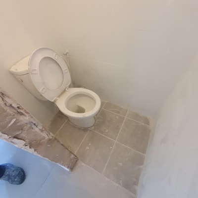 אסלה מלוכלכת בחדר אמבטיה עם רצפה מאובקת