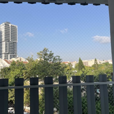 נוף עירוני עם רשת למניעת יונים