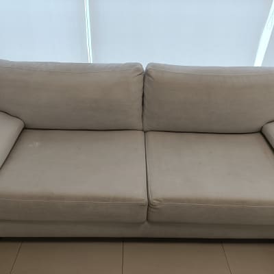 ספה אפורה עם כתמים קלים על המושב