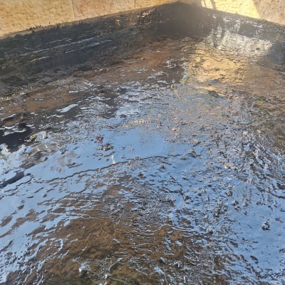 בריכה עם חומר איטום שחור ומבריק