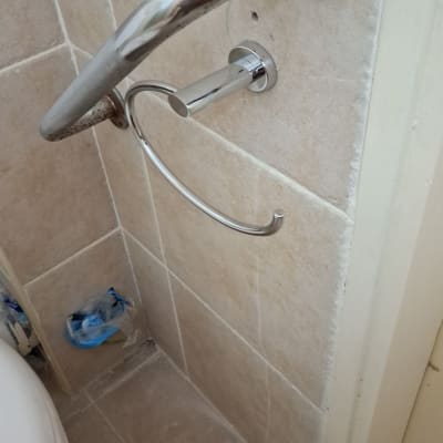 מתקן נייר טואלט ומעקה מתכת חלוד