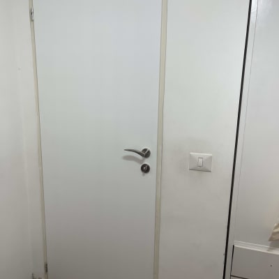 דלת לבנה עם ידית מתכת כסופה