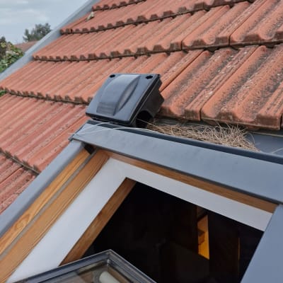 קופסת הדברה שחורה על גג רעפים אדום