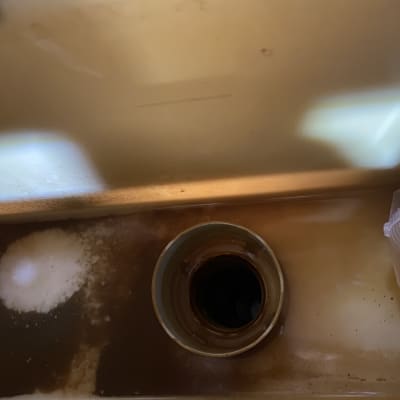 תוך מיכל שירותים עם חלודה ולכלוך