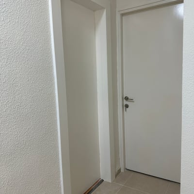 שתי דלתות לבנות עם ידיות מתכת