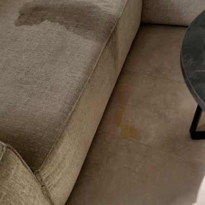 כתם רטוב על ספה בהירה