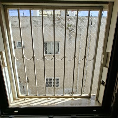 חלון עם סורג ורשת נגד יונים