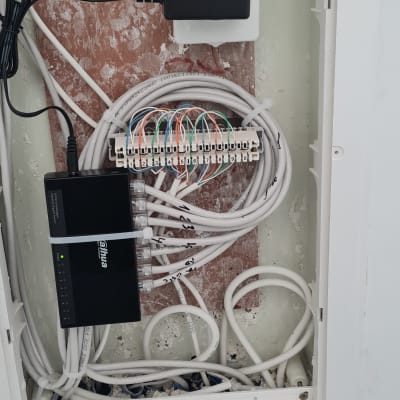 לוח תקשורת עם כבלים ומתגים מחוברים