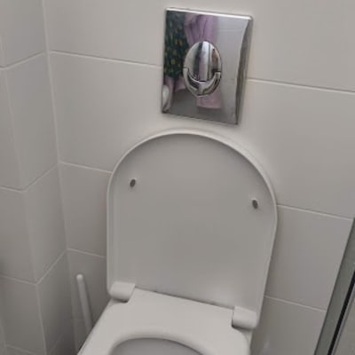 אסלה עם לחצן הדחה על הקיר