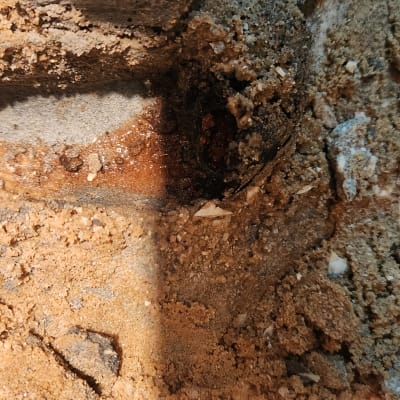 אזור חפירה עם סימני רטיבות בקרקע