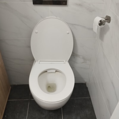 אסלה לבנה עם ניאגרה תלויה ונייר טואלט