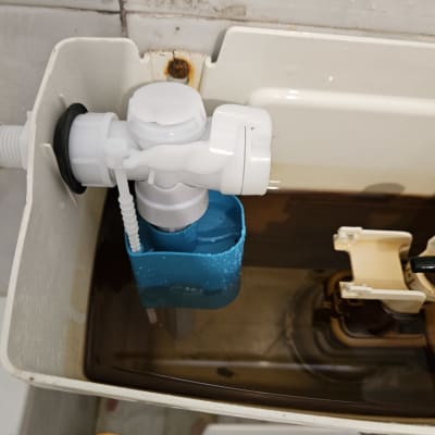 מנגנון מצוף פלסטיק לבן בתוך מיכל הדחה