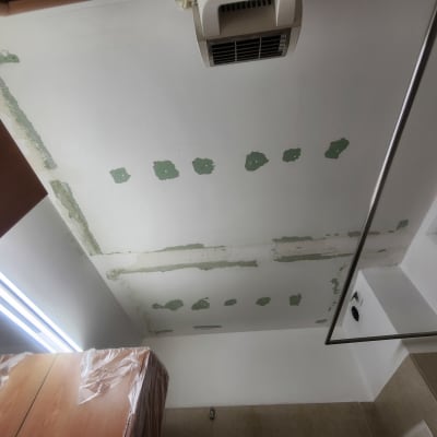 תיקוני צבע ירוקים על תקרת גבס לבנה