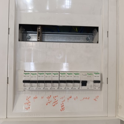 לוח חשמל עם מפסקים וחוטים חשמליים